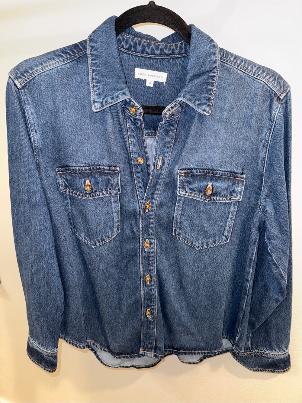Good American Blue Denim Button-Front Shirt